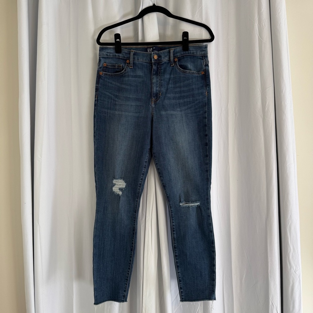 GAP High Rise Distressed Skinny Jeans Blue Ankle 30R